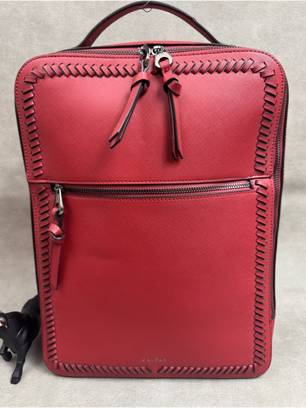 Calpak Red Leather Backpack with Whipstitch Trim